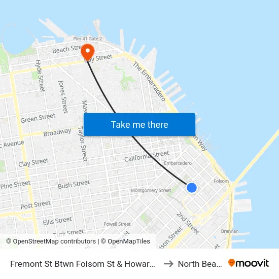 Fremont St Btwn Folsom St & Howard St to North Beach map