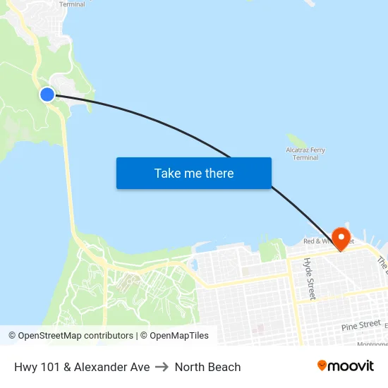 Hwy 101 & Alexander Ave to North Beach map