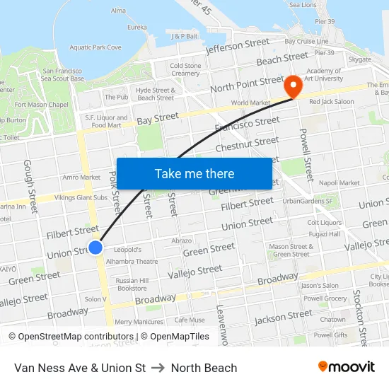 Van Ness Ave & Union St to North Beach map