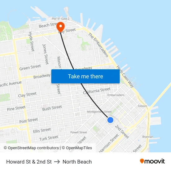 Howard St & 2nd St to North Beach map