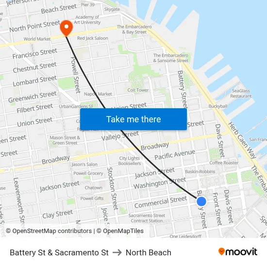 Battery St & Sacramento St to North Beach map