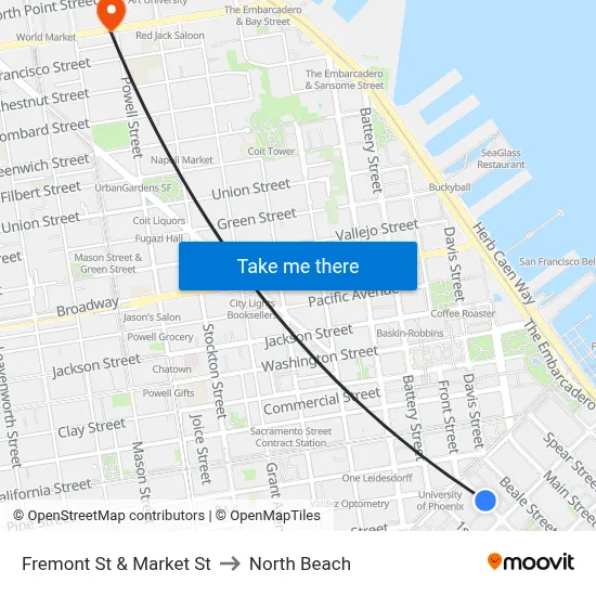 Fremont St & Market St to North Beach map