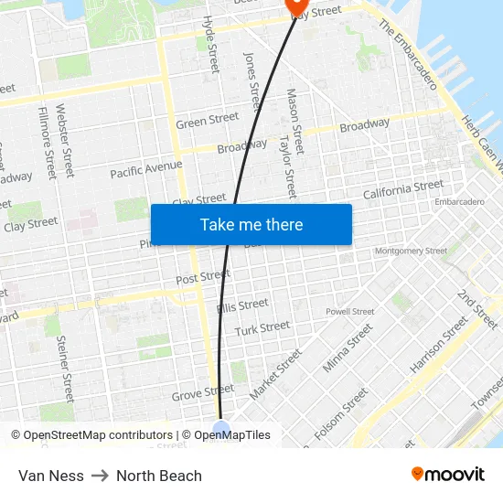 Van Ness to North Beach map