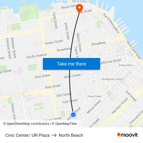 Civic Center/ UN Plaza to North Beach map