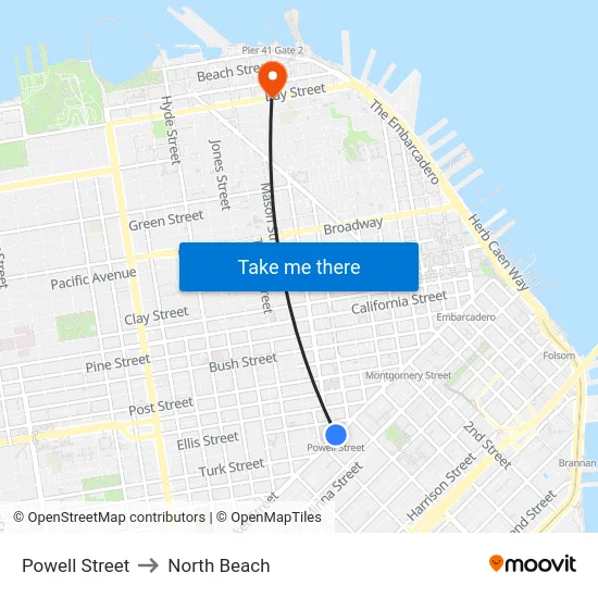 Powell Street to North Beach map