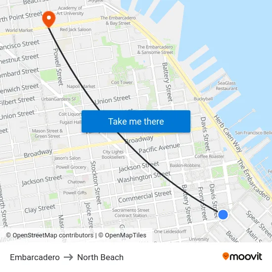 Embarcadero to North Beach map