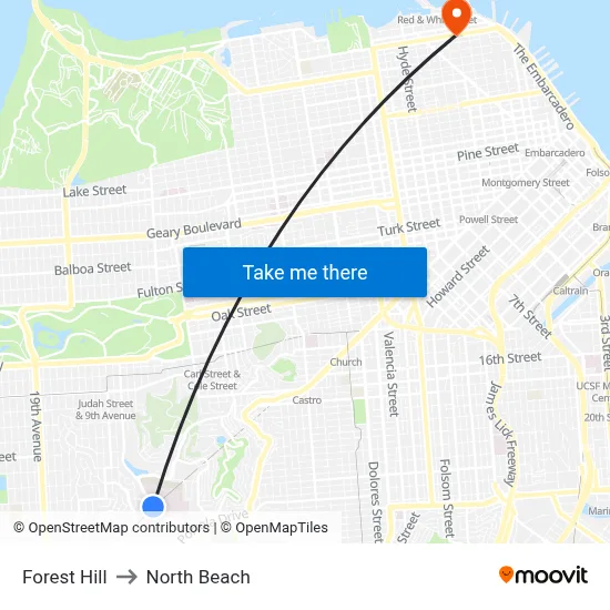 Forest Hill to North Beach map