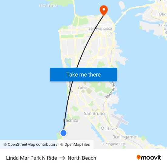 Linda Mar Park N Ride to North Beach map