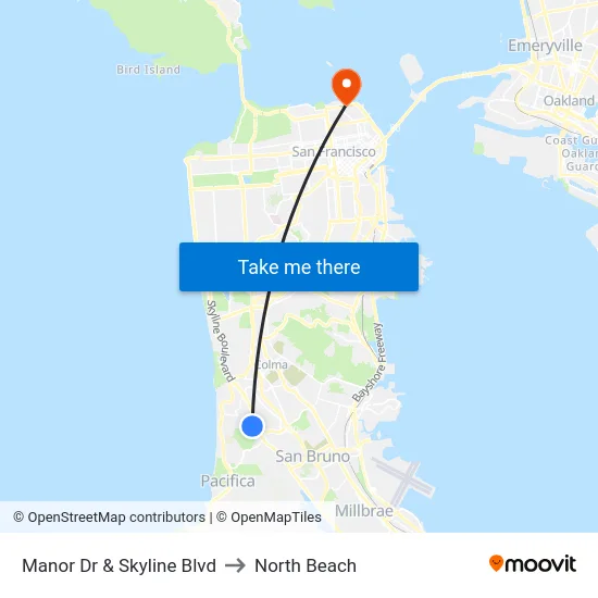 Manor Dr & Skyline Blvd to North Beach map