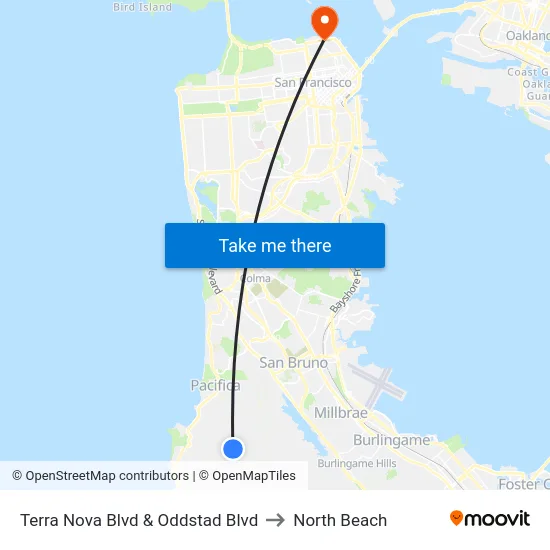 Terra Nova Blvd & Oddstad Blvd to North Beach map