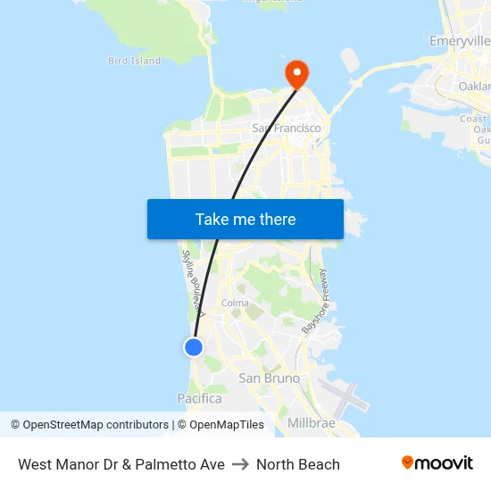 West Manor Dr & Palmetto Ave to North Beach map