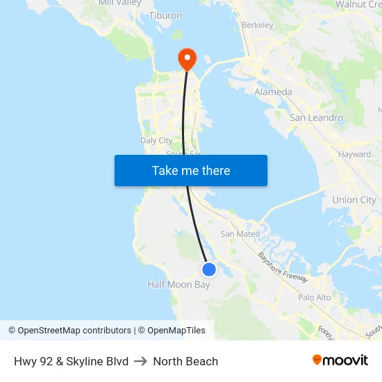 Hwy 92  & Skyline Blvd to North Beach map