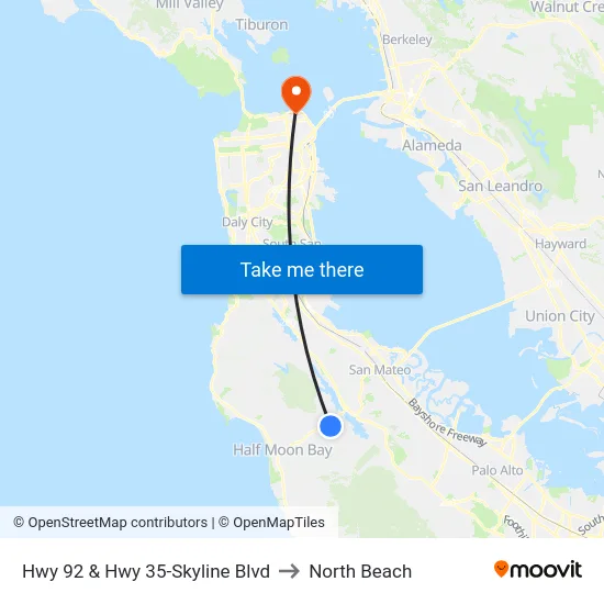 Hwy 92 & Hwy 35-Skyline Blvd to North Beach map
