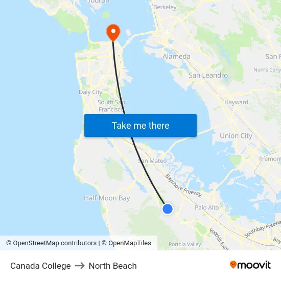 Canada College to North Beach map