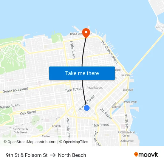 9th St & Folsom St to North Beach map