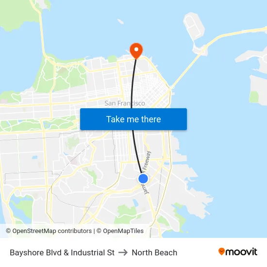 Bayshore Blvd & Industrial St to North Beach map