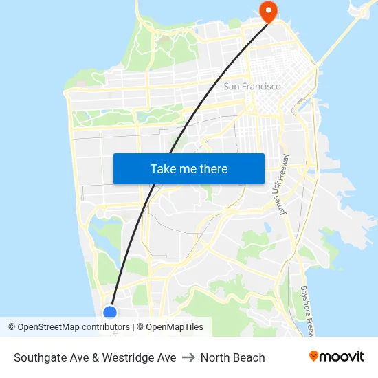 Southgate Ave & Westridge Ave to North Beach map