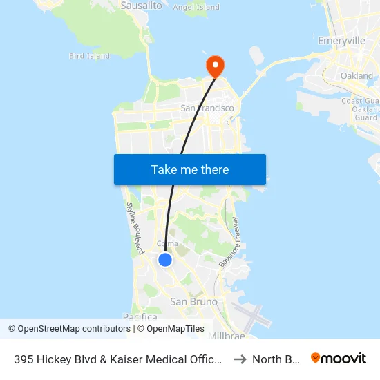 395 Hickey Blvd & Kaiser Medical Offices Driveway to North Beach map