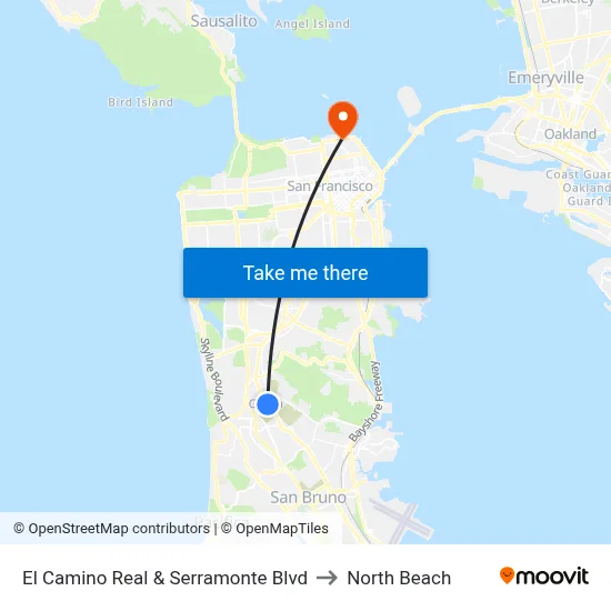 El Camino Real & Serramonte Blvd to North Beach map