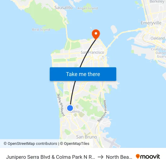 Junipero Serra Blvd & Colma Park N Ride to North Beach map