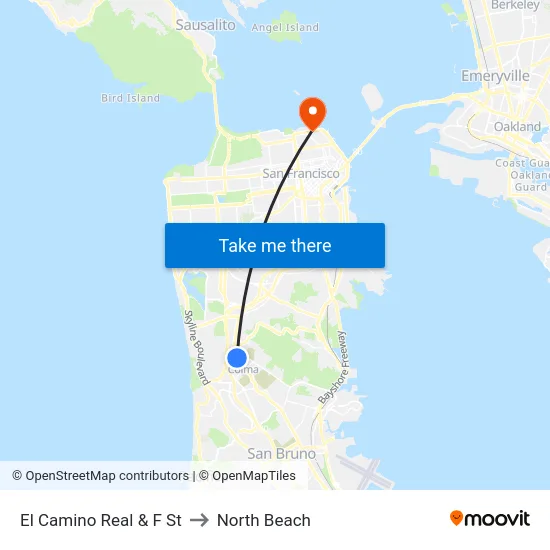 El Camino Real & F St to North Beach map