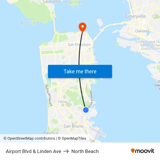 Airport Blvd & Linden Ave to North Beach map
