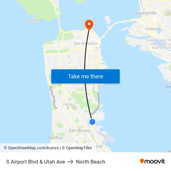S Airport Blvd & Utah Ave to North Beach map