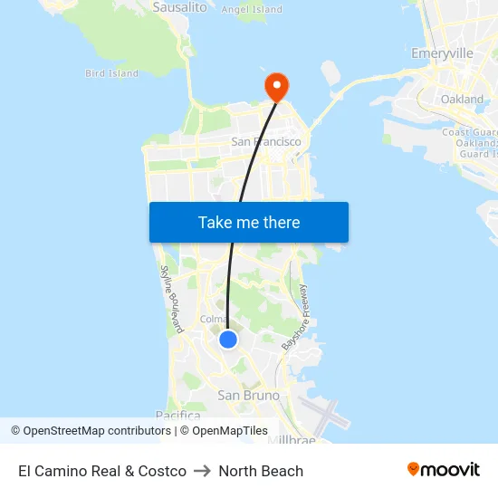 El Camino Real & Costco to North Beach map