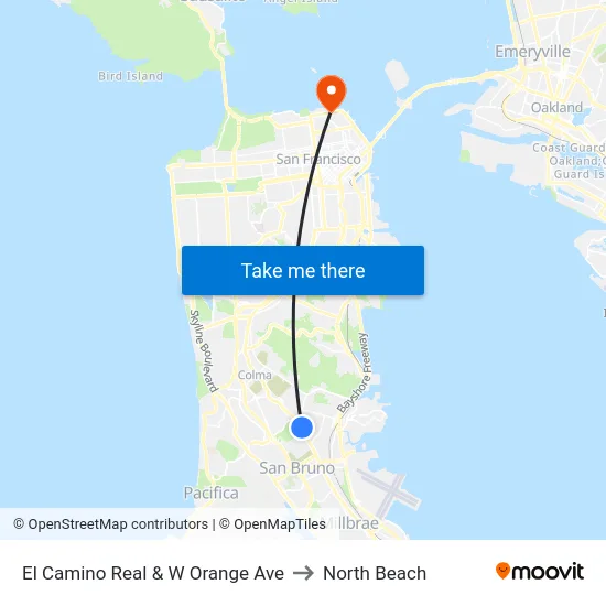 El Camino Real & W Orange Ave to North Beach map