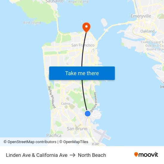 Linden Ave & California Ave to North Beach map