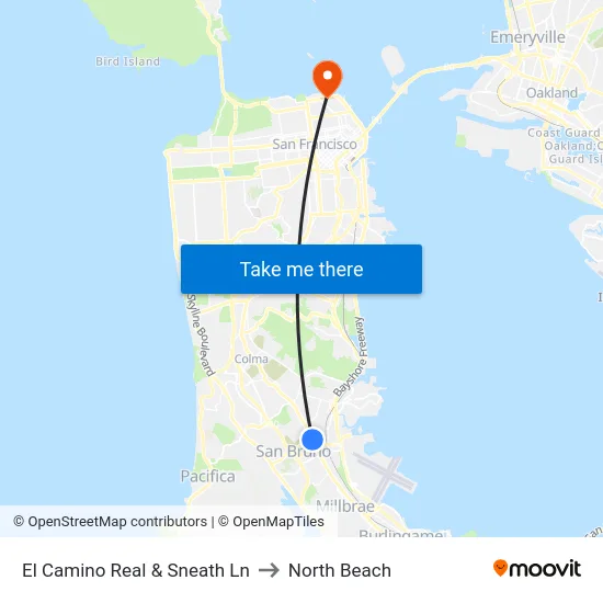 El Camino Real & Sneath Ln to North Beach map