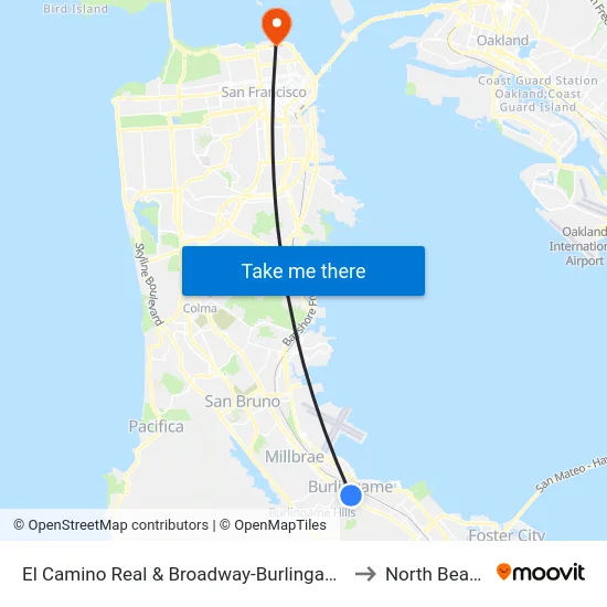 El Camino Real & Broadway-Burlingame to North Beach map