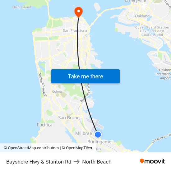 Bayshore Hwy & Stanton Rd to North Beach map