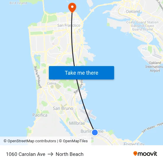 1060 Carolan Ave to North Beach map