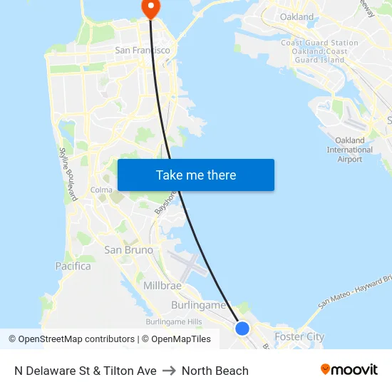 N Delaware St & Tilton Ave to North Beach map