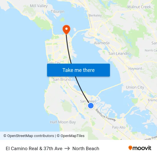 El Camino Real & 37th Ave to North Beach map