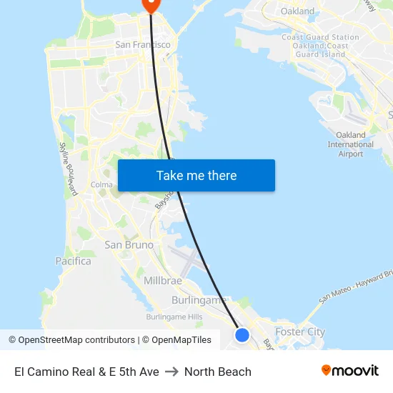 El Camino Real & E 5th Ave to North Beach map