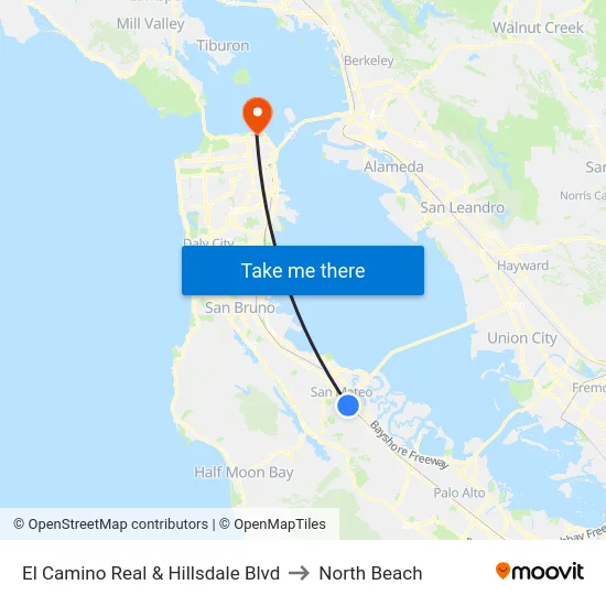 El Camino Real & Hillsdale Blvd to North Beach map