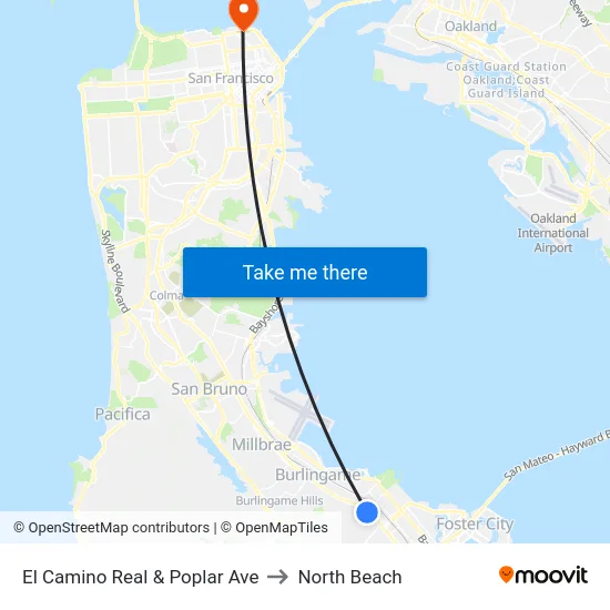 El Camino Real & Poplar Ave to North Beach map