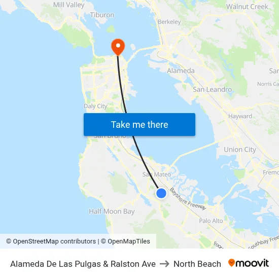 Alameda De Las Pulgas & Ralston Ave to North Beach map
