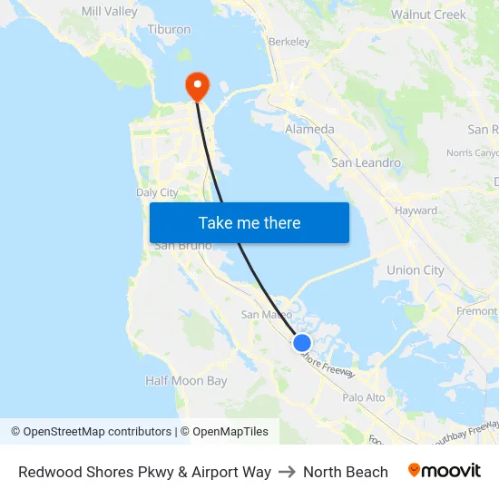 Redwood Shores Pkwy & Airport Way to North Beach map