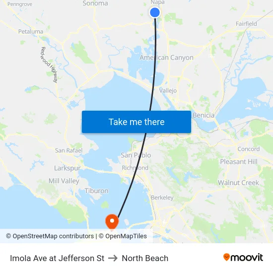 Imola Ave at Jefferson St to North Beach map