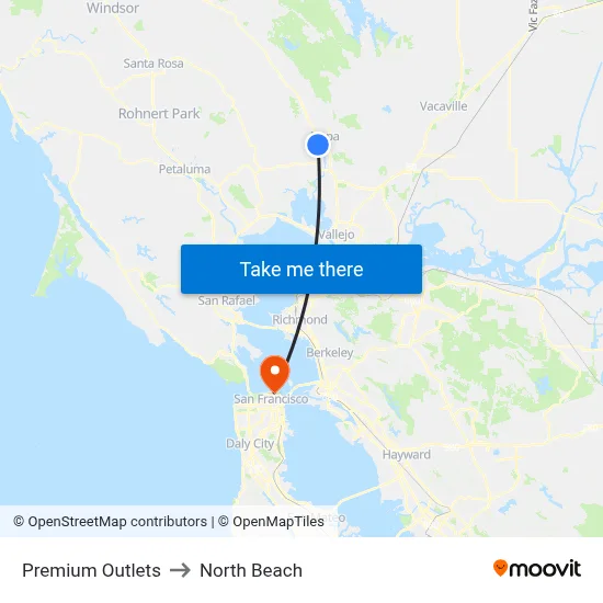 Premium Outlets to North Beach map