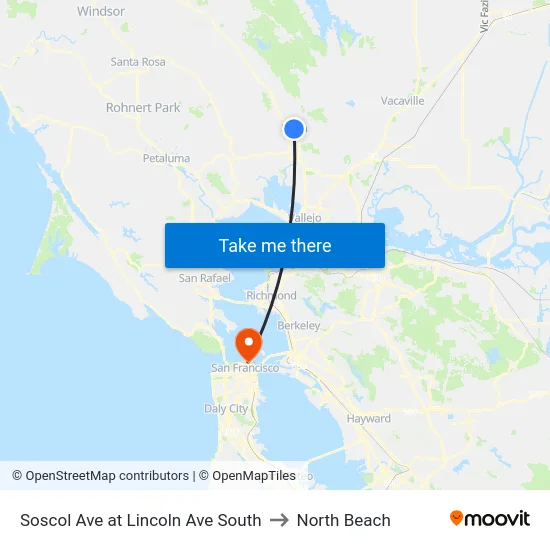 Soscol Ave at Lincoln Ave South to North Beach map