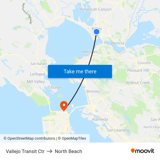 Vallejo Transit Ctr to North Beach map