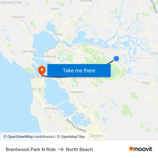 Brentwood Park N Ride to North Beach map