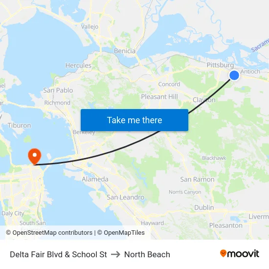 Delta Fair Blvd & School St to North Beach map