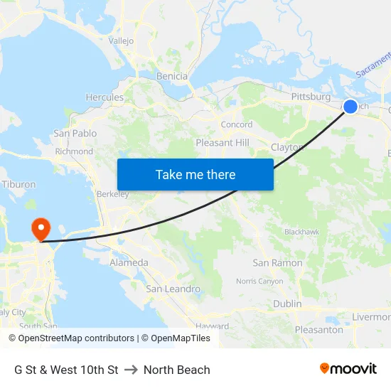 G St & West 10th St to North Beach map