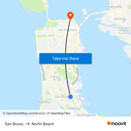San Bruno to North Beach map
