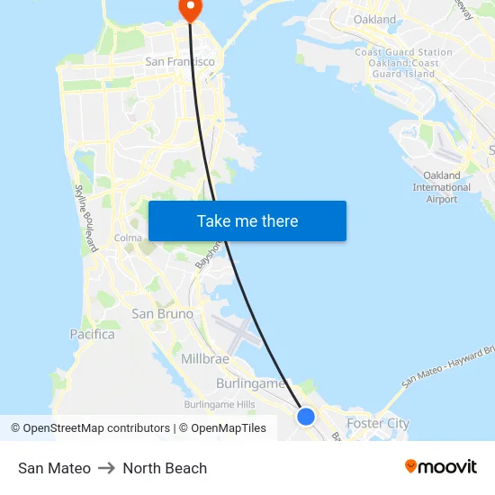 San Mateo to North Beach map